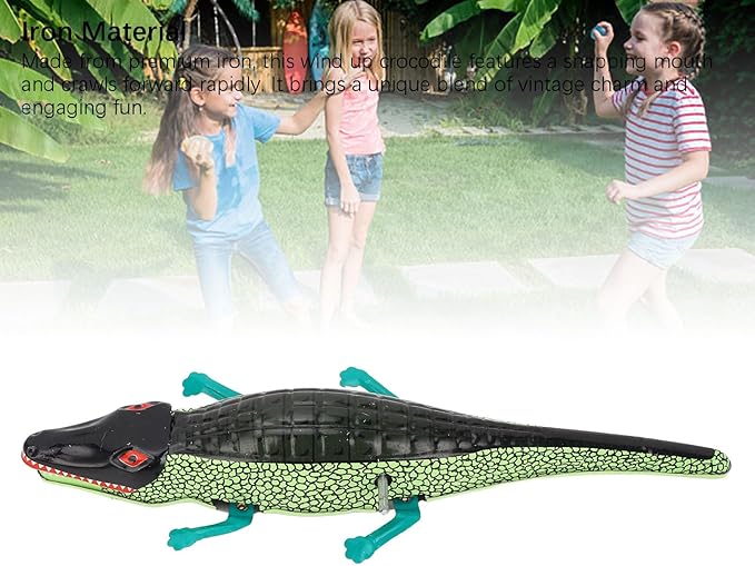 Wind Up Crocodile Toy, Vintage Iron Clockwork Toy with Crawling, Handcrafted Retro Desktop Decor for Office & Home, Unique Collectible Gift for Adults (Green)