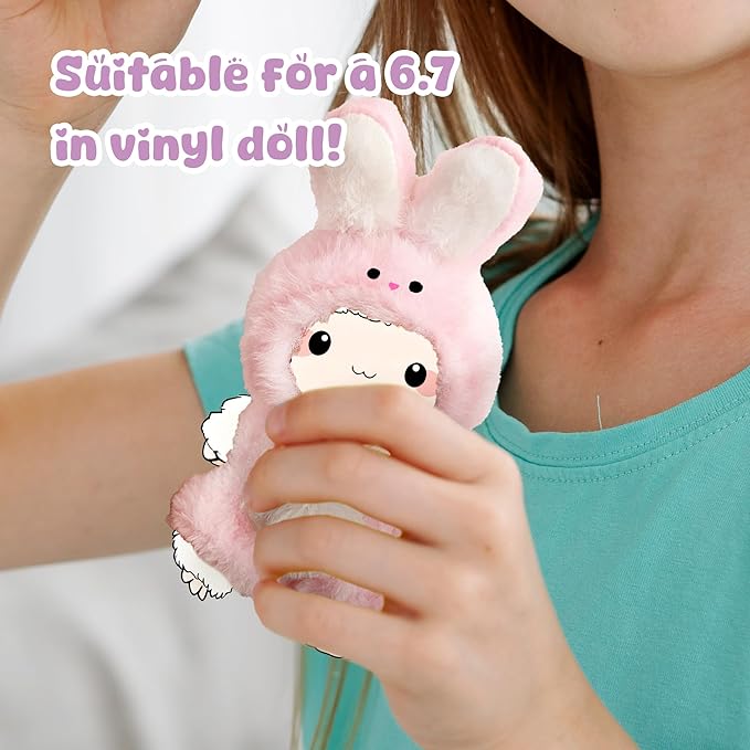 Handmade 17cm Doll Clothes - Cute Styles 15cm/17cm Dolls Outfits, Burgundy Bow - Burgundy Dress - Brown Shoes for Dress Up Gift (Little Pink Rabbit)