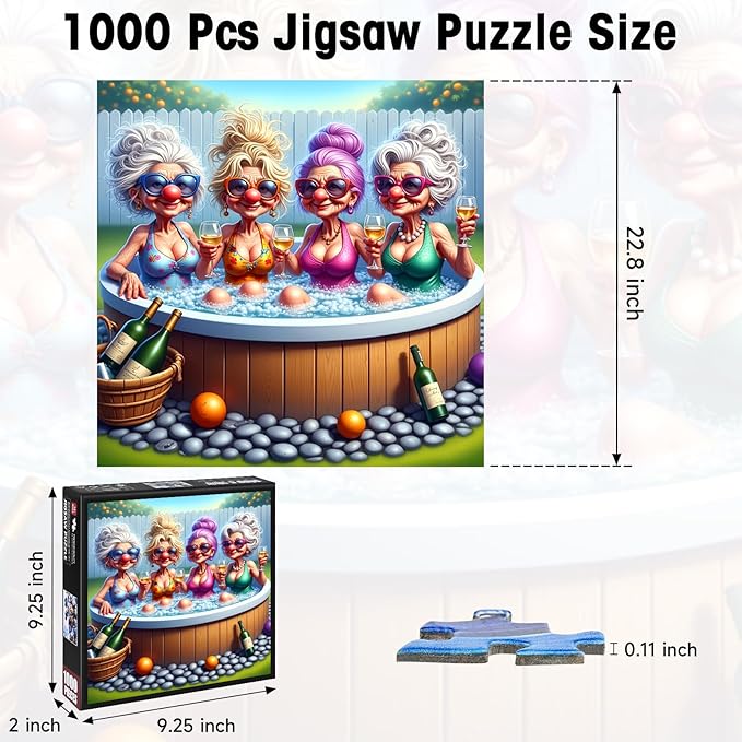 Puzzles for Adults 1000 Pieces, Funny Elderly Women in Hot Tub Puzzles with Letters on Back, Challenging Game Toys, Impossible Puzzle for Family Decoration Puzzle