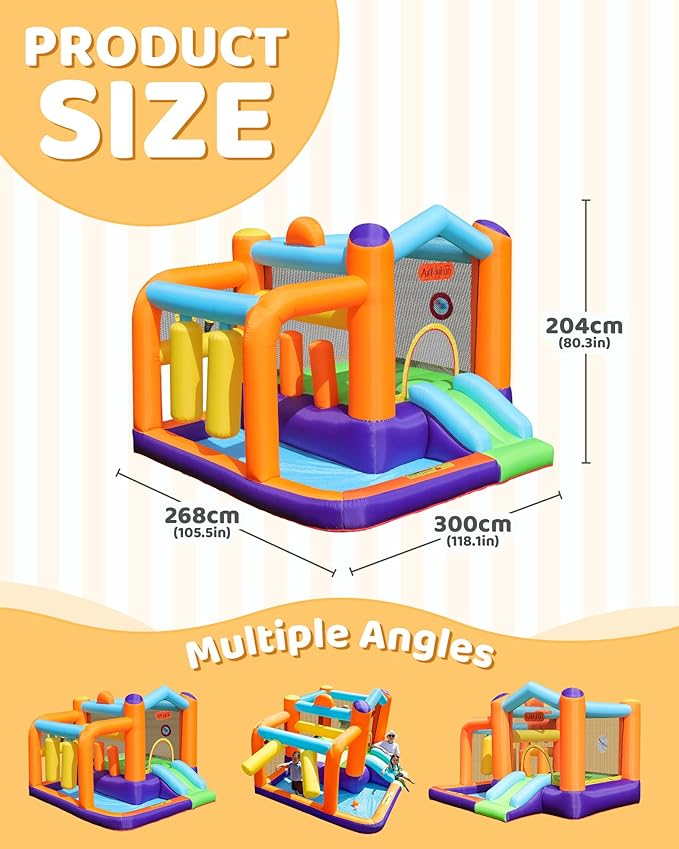 Bounce House & Inflatable Castle for Kids - Heavy Duty Indoor/Outdoor Playground Fun with Jumping Area, Slide, Ball Pit & Backyard Castle