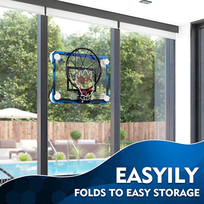 BOHEN Indoor Mini Basketball Hoops with Powerful Suction Cup, Stick to Windows, Wooden Doors, Smooth Walls - Basketball Backboard Indoor Bedroom Office for Kids Teens Adults
