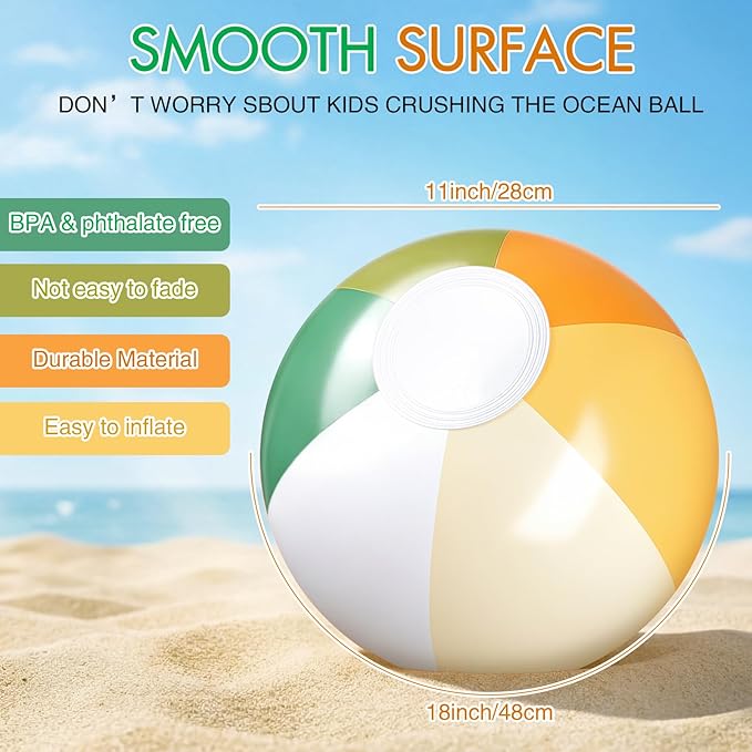 Realspring 12 Pcs Pastel Inflatable Beach Balls Kids Bulk Stripe Jumbo Big Beach Balls Pool Floating Toy for Adult Water Game Baby Shower Birthday Summer Swimming Party (Orange and Green,18 Inch)