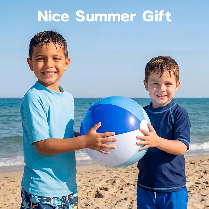 Realspring 12 Pcs Pastel Inflatable Beach Balls Kids Bulk Blue Stripe Jumbo Big Beach Balls Pool Floating Toys for Adults Water Games Baby Shower Birthday Summer Swimming Party Decor Favor(18 Inch)
