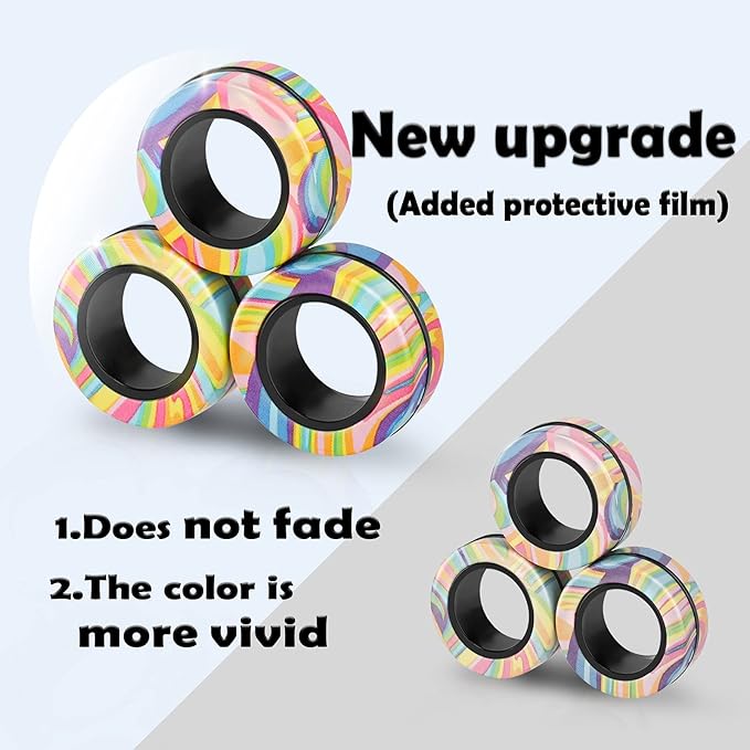 Magnetic Rings Fidget Toy Set, Idea ADHD Fidget Toys, Adult Fidget Magnets Spinner Rings for Anxiety Relief Therapy, Fidget Pack Great Gift for Adults Teens Kids