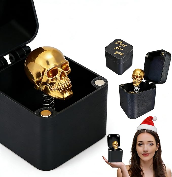 CXY Pop-Up Gold Skull in a Box - Funny Prank Gift Box for Adults, Novelty White Elephant Gifts, Cool Quirky Office Joke for Men & Women-A2