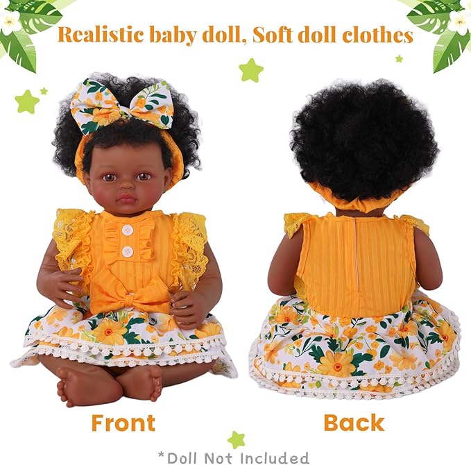 BABESIDE Reborn Baby Doll Clothes for 17-22 Inch Dolls – Yellow Sunflower Outfit with Headband – Soft Dress Up Baby Doll Accessories for Girls’ Pretend Play