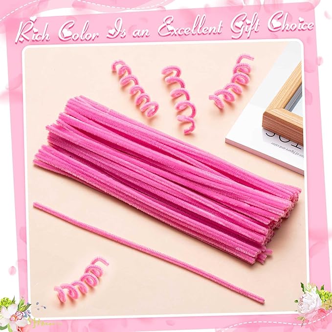 Peryiter 500 Pieces Pipe Cleaners Chenille Stems for Flowers Craft Supplies Bulk Fluffy Fuzzy Sticks for DIY Art Projects Creative Gift Wrapping Party Decorations(Pink,12 Inch)