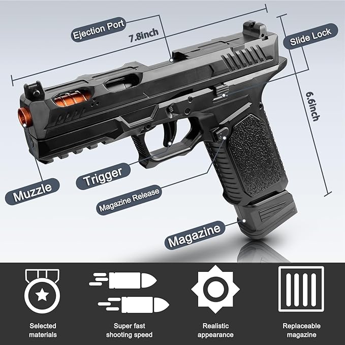 Toy Gun, Semi-Automatic Shell Ejecting Toy Gun Pistol Automatic Reloading for Kid, Shooting Games Educational Model Toy Pistol to Cool Toys Gifts for Boys & Girls Ages 6+