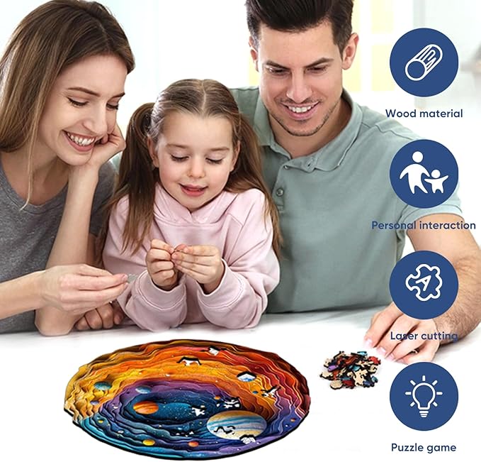 Mys Aurora Space Puzzles for Adults, 200 Piece Unique Shapes Solar System Wooden Puzzles, 3D Visual Effect Planet Jigsaw Puzzles, Family Puzzle Games Birthday Gift, 11.4 x 11.2 Inches
