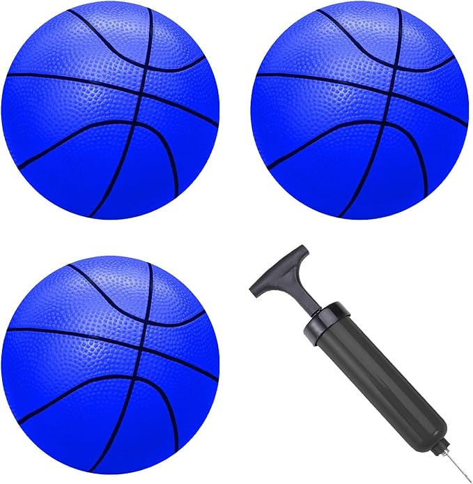 ABAJI Mini 3 Pack 5 inch Toy Basketballs Ball Pump Needle Rubber Material Mini Hoop Toddlers Kids Teenagers Swimming Pool Indoors Outdoors
