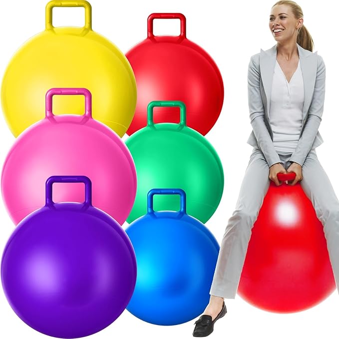 Lewtemi 6 Pcs Hopper Ball 22 Inch 29 Inch Jumping Hopping Inflatable Bouncing Ball with Handle and Air Pump for Indoor Outdoor Games Sport Exercise Fun Easter Basket Stuffers Gifts(Rainbow Colors)
