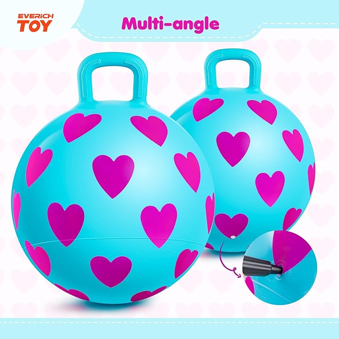 EVERICH TOY Hopper Ball,15In Sit On Bouncy Ball with Handle, Pink Heart Girls Toys - Fun Indoor Active Play, Inflatable Balance Toys for Girls Boys Birthday Gifts 3 4 5 6 Years Old