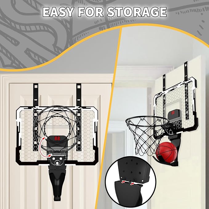 QDRAGON Mini Basketball Hoop, Over The Door Indoor, with 3 Balls/Inflator/Breakaway Rim, Basketball Toy Gifts for Kids and Adults, Suit for Bedroom/Office/Outdoor