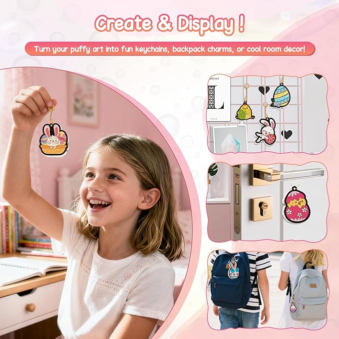 Taotuo Magic Foam Texture Painting Kit - 3D Art Puffy Paint Kit, Easter Theme,15 Mess-Free Paint by Number Craft for Ages 3-10