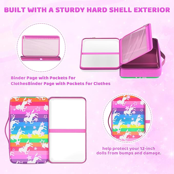 Carrying Case Compatible with Barbie Dolls 12-Inch,Case to Hold Dolls and Clothes, Much Pocket for Doll’s Clothes, Accessories, Fits 6 Dolls & Accessories,Bag Only (7-Transparency&Rainbow)