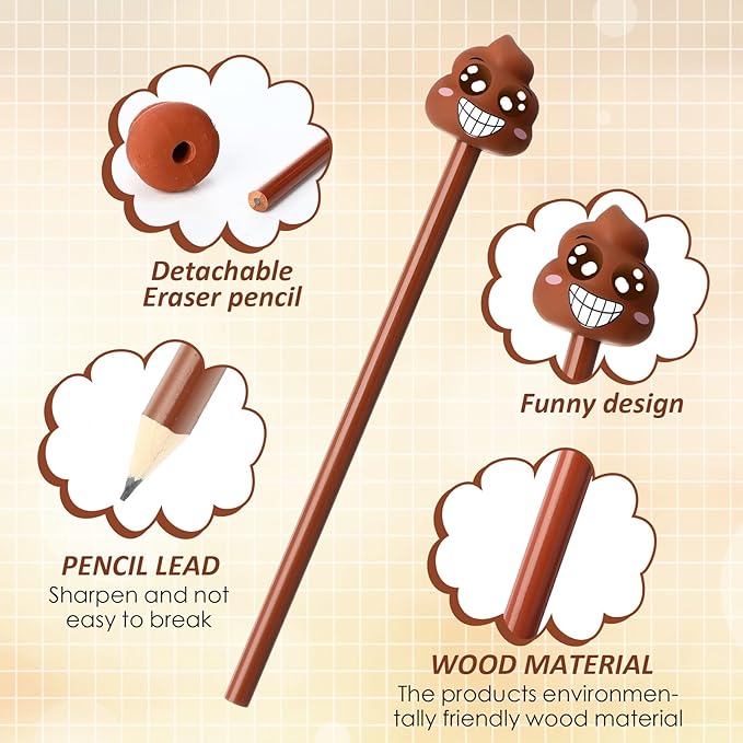 24 Pcs Funny Farting Poop Pencil with Eraser Topper and Poop Sticky Notes Christmas Gag Gifts for Coworkers Office School Xmas Presents