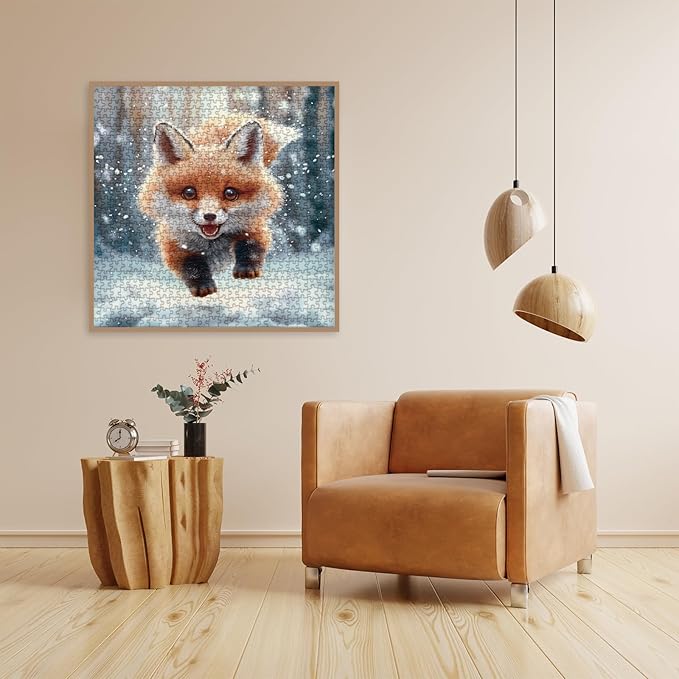 Cute Winter Fox Puzzles for Adults 1000 Pieces, Art Animal Snow Landscape Jigsaw Puzzles, Challenging Nature Scenic Puzzle