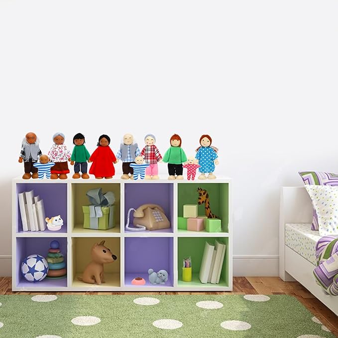 ONEST 19 Pieces Wooden Dollhouse Family Set Mini People Figures Sets Dollhouse Dolls Wooden Doll Family Pretend Play Figures Accessories for Pretend Dollhouse