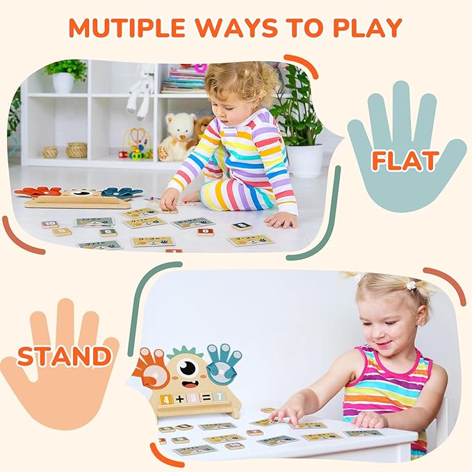 Finger Counting Math Toy for Kids 3-5, Montessori Monster Math Toy with Number Blocks, Hands-On Addition & Subtraction Learning Toy, Educational Birthday Gift for Toddlers