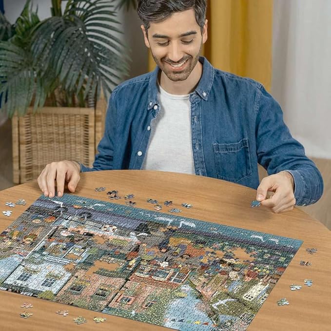 Ravensburger - Riverside Town - 1000 Piece Jigsaw Puzzle - Quaint Village on The Water - Vibrant, Rustic Scene of Yesteryear - Frameable - Premium Quality - Puzzles for Adults