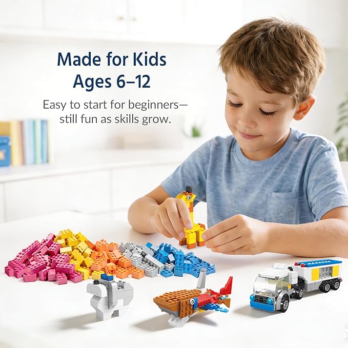 FUN LITTLE TOYS 1100 PCS Building Blocks for Kids 6-12, Creative Bulk Building Bricks Set for Open-Ended Play, 147 Shapes 17 Colors, Value Pack Compatible with Standard Baseplates