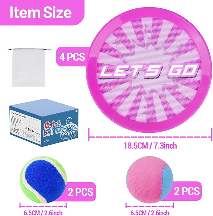 ANNKIE Toss and Catch Ball Set with 6 Paddles 6 Balls, Outdoor Toys for Kids Beach Toy Pool Toys Outdoor Yard Games for 3 4 5 6 7 8 9 10 Year Old Boys Girls, Ideal Gifts for Kids Age 3+