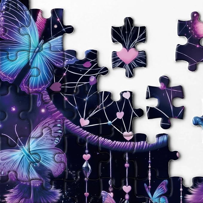 Gradient Butterfly Dream Catcher Puzzle for Adult 1000 Piece, Fantasy Starry Night Jigsaw Puzzle, Purple Art Challenging Puzzle as Home Decor