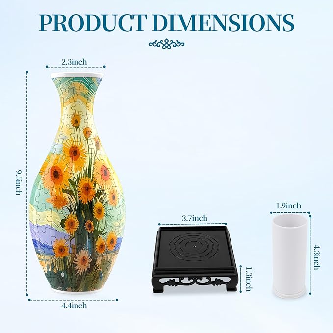3D Puzzles Vase for Adults, Crafts for Adults, 160 Pieces Plastic DIY Unique Flower Vase with LED Light House Warming Gift Birthday Gifts for Flower Arrangements and Home Decor (Sunflowers)