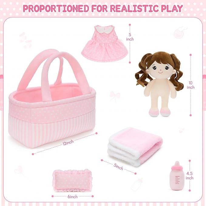 Tezituor Baby Doll Playset with Carrier Bassinet Bed,Baby Doll Accessories with Dolls, Portable Feeding and Caring Set,Babies Pretend Play Toy Set,Baby Doll Care Toys Gifts for Kids Girls