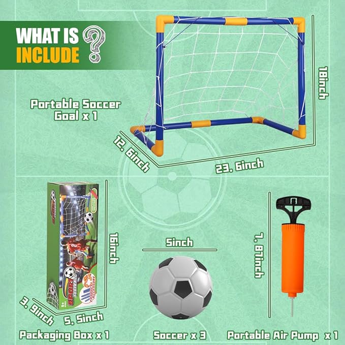 Soccer Goal Set 23" W×18" H×12" D, Portable Soccer Goal Training Equipment, Mini Soccer Net with 3 Soccer Ball for Sports Game, Soccer Set for Kids and Youth