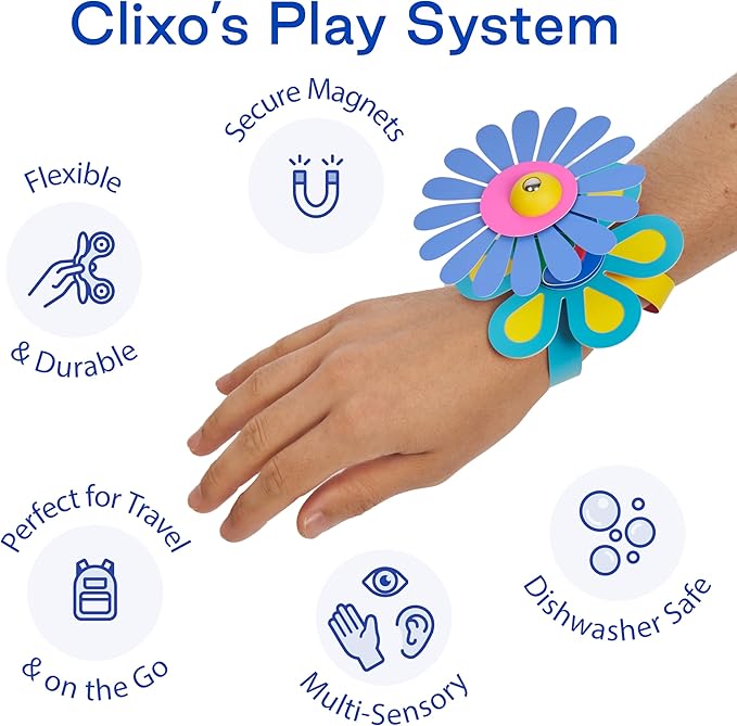 Clixo Sparkle Pack – 34-Piece Magnetic Building Set with Holographic Patterns | Create Necklaces, Bracelets & Headpieces | Flexible STEAM Toy for Kids Ages 6+