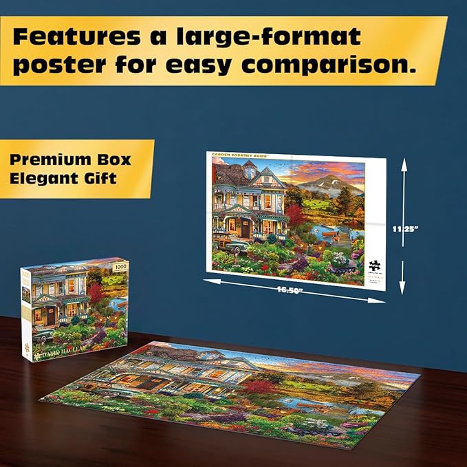 Buffalo Games – Garden Country Home - 1000 Piece Jigsaw Puzzle - Premium Gold Collection Giftable Puzzle for Adults – Precision-Cut Pieces, Beautiful Artwork