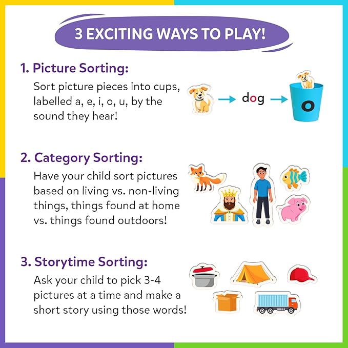 Skillmatics Learning Toys – Phonics Sorter, Vowel Sorting & Early Reading Activity for Kids, Educational Preschool & Kindergarten Toy, Builds Phonemic Awareness, Gifts for Boys & Girls Ages 4, 5, 6, 7