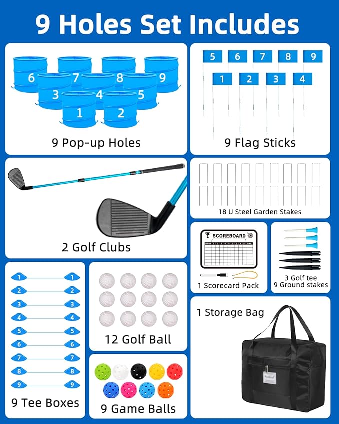 Golf Game with 2 Upgraded Golf Retractable Club,Practice Golfgame with 9 Buckets, Gift GolfOutdoor for Family and Adults,Holes Outdoor Game for Lawn,Yard