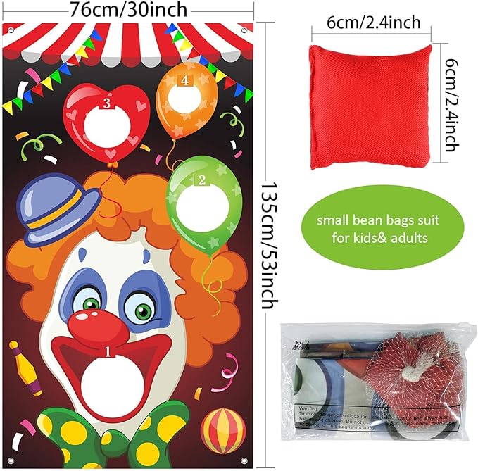 Blulu Carnival Toss Games Banner with 3 Bean Bags Halloween Carnival Game for Kids and Adults Circus Theme Party Decorations for Birthday Family Fun Throwing Indoor Outdoor
