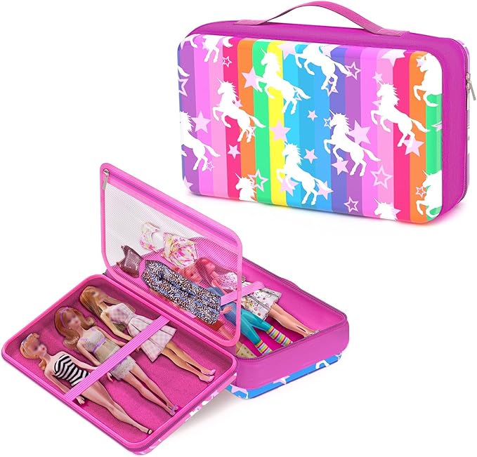 Stylish Travel Case for 12 Inch Fashion Dolls - Storage Solution with Pockets for Doll Accessories - Best for On-The-Go Travel (3-Rainbow)