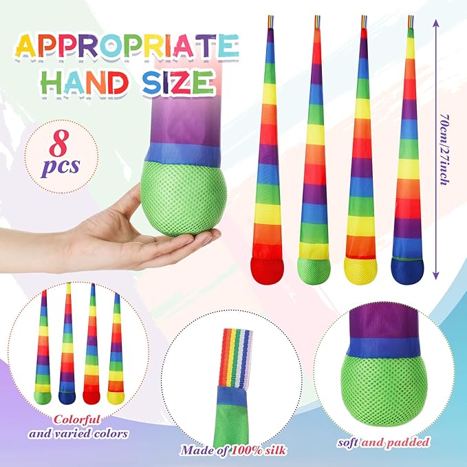 Leyndo 8 Pcs 26 Inch Throw and Catch Balls with Rainbow Tail, Fun Colorful Sports Comet Balls Playground Toys for School Classroom Beach Outdoor Camping Healthy and Fun Games (Bright Color)