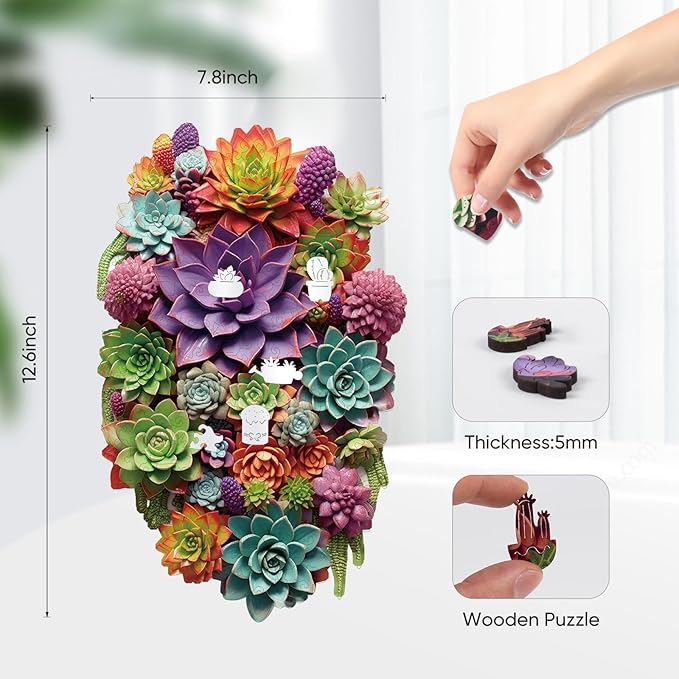 Delobil Puzzles for Adults 1000 Pieces with Puzzle Saver - Succulent Wooden Puzzle Unique Adult Jigsaw Puzzles Brain Teaser Family Game Gift 28.1'' x17.3''