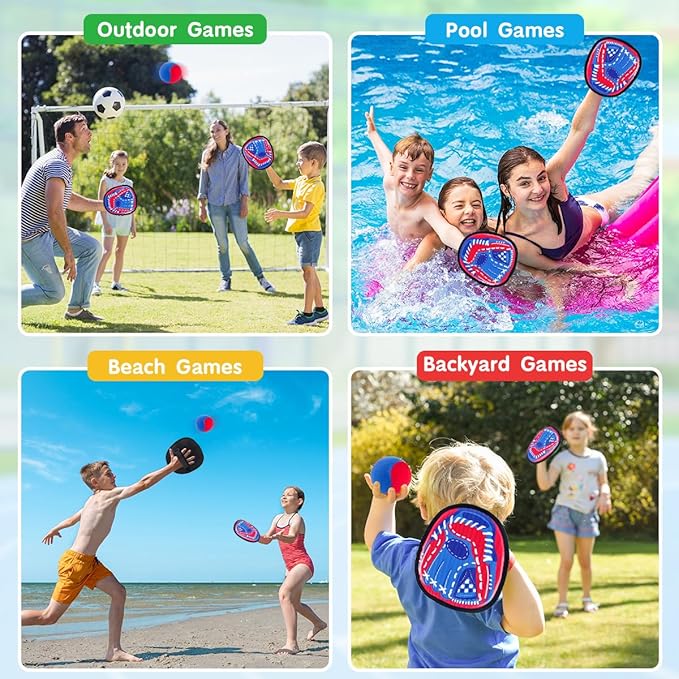 Toss and Catch Ball Set Outdoor Games for Kids, Beginner Toddler Baseball Training Glove Sticky Ball Catch Toys, Beach Pool Yard Games Toys for Kids and Family, Baseball Gift for Boys Girls Ages 3-12