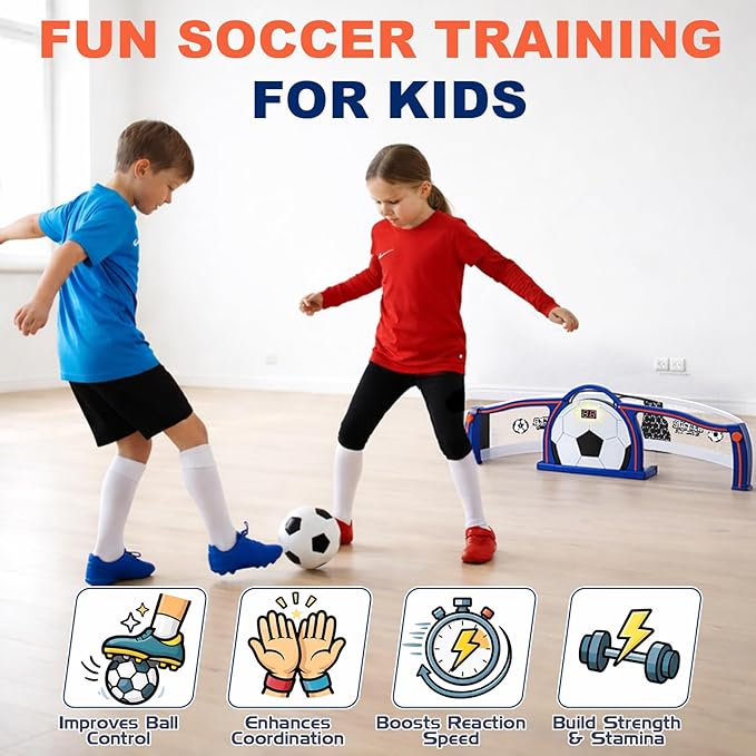 Dreamon Kids Soccer Trainer - Indoor Soccer Training Equipment for Parties & Home Play, 2 Game Modes with Auto-Scoring, Soccer Training for Footwork & Reaction Speed, Soccer Gifts for 6+ Year Old Boys
