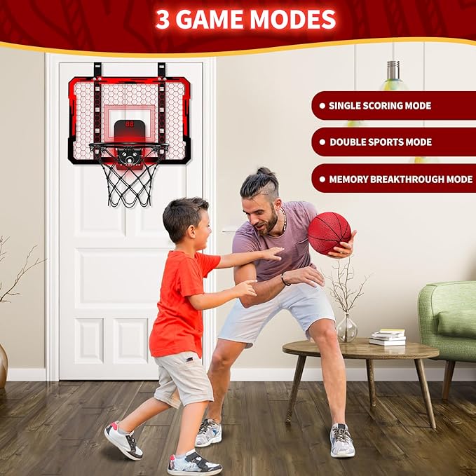 QDRAGON Mini Basketball Hoop, Over The Door Indoor, with 3 Balls/Inflator/Breakaway Rim, Basketball Toy Gifts for Kids and Adults, Suit for Bedroom/Office/Outdoor