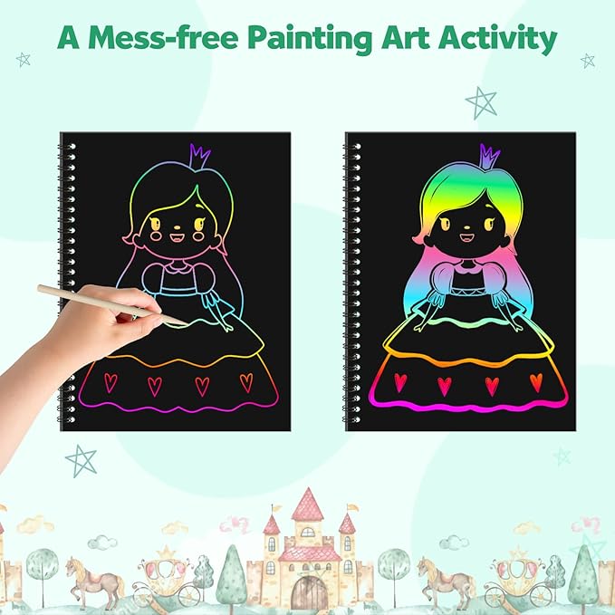 ZMLM Scratch Paper Art Craft: 2 Pack Rainbow Scratch Notebooks Easter Basket Stuffers for Toddler Crafts for Kids Ages 4-8,Easter Gifts for Kids Girls Boys School Birthday Party Toys School Activity