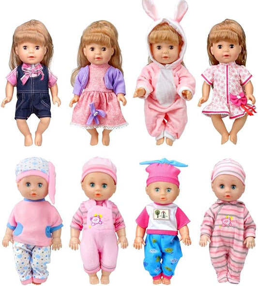 WONDOLL 8-Sets Alive Baby-Doll-Clothes for 12 inch Baby Dolls 10-11-12 inch Handmade Clothing Lovely Hat Dress and Outfits Accessories Christmas Birthday for Little Girl（NO Doll