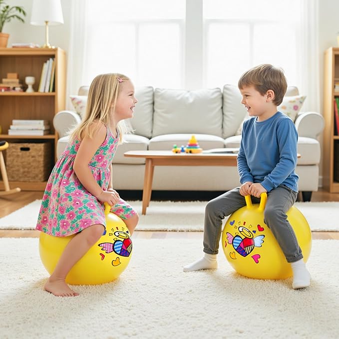 EVERICH TOY Hopper Ball for Kids, 18In Ride On Bouncy Ball with Handle, Yellow Heart Girls Toys for Indoor Outdoor Active Play Toys Easter Basket Stuffers Girls Boys Gifts for 4 5 6 7 8 Yr Old