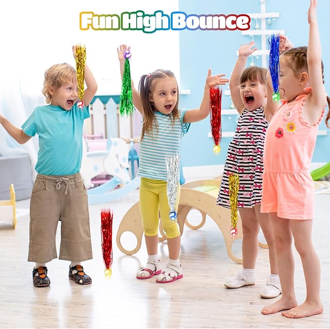 60 Pcs Comet Balls Rubber Bouncy Balls Bulk with Colorful Streamers for Birthday Party Favors Pinata Goodie Bag Stuffers parade throws,Assorted Colors