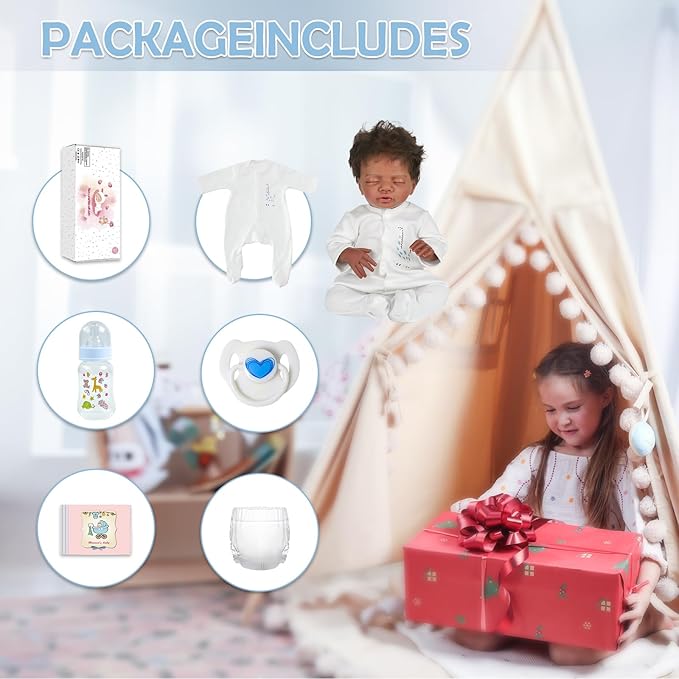 CHAREX Lifelike Reborn Baby Dolls Black - 18 inch Realistic Baby Doll Newborn Sleeping Baby, African American Real Life Baby Dolls, Birthday Gift Set with Accessories for Kids Age 3+