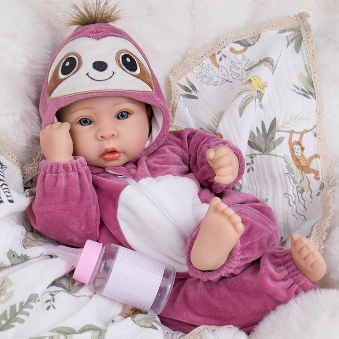Aori 17 Inch Real Baby Dolls Realistic Lifelike Baby Doll with Soft Body & Sloth Outfits, for Girls 3+ Role Play, Adoption Day, Photography Prop, Collectible