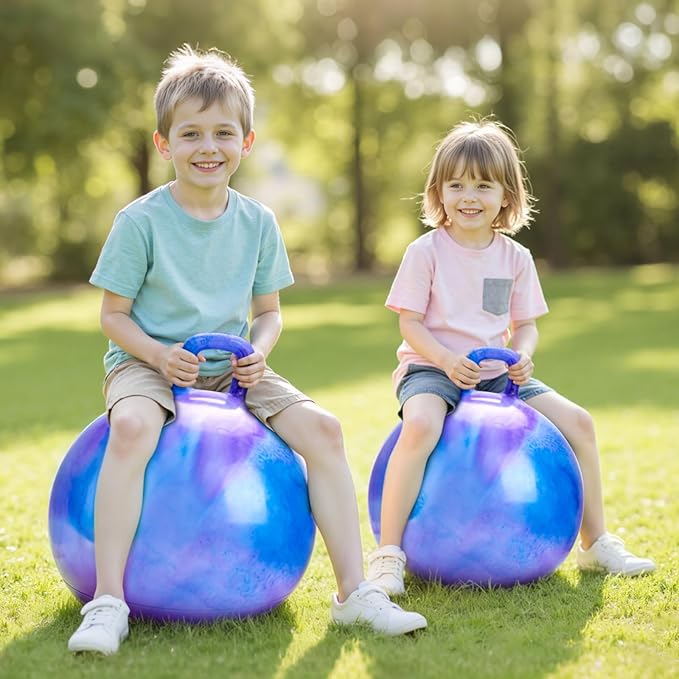 PlayZap Glow in The Dark Hopper Ball for Kids 3-8, Night Light Bouncy Ball with Handle, 18 Inch Inflatable Hippity Hop Jumping Hopping Toys Girls Boys Gifts for Indoor Outdoor