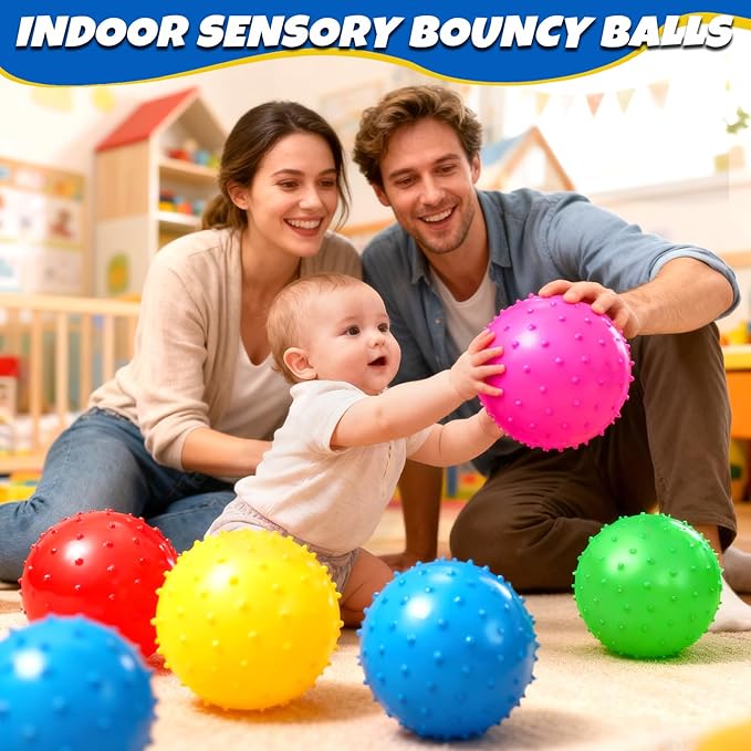 Hymaz 20Pcs Bouncy Balls for Kids Toddlers, 9 Inch Sensory Balls Spiky Massage Stress Ball Bulk with Air Pump, Indoor Outdoor Adult Sports Sensory Toys & Kids Fun Beach Party Favors