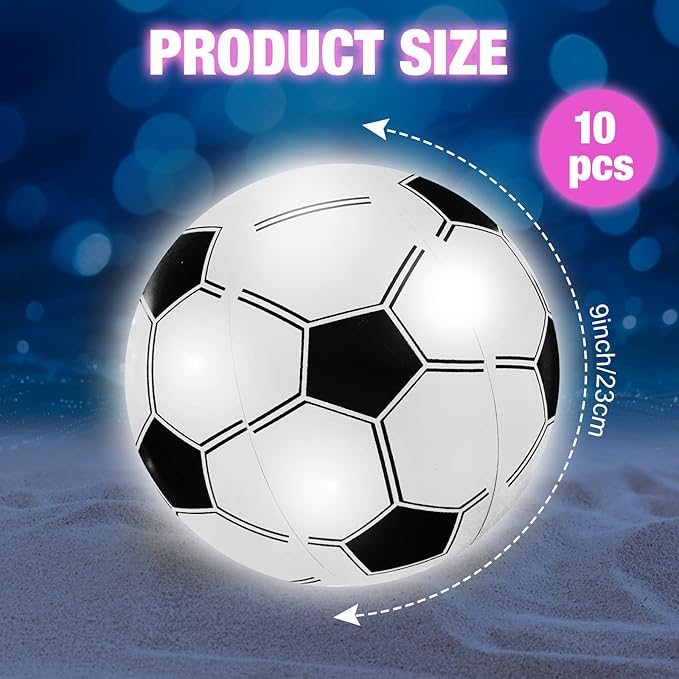 Zhanmai 10 Pcs Inflatable Soccer Balls, Glow in the Dark Beach Balls Bouncing Sports Light up Swimming Pool Toys for Soccer Birthday Party Decorations Favors